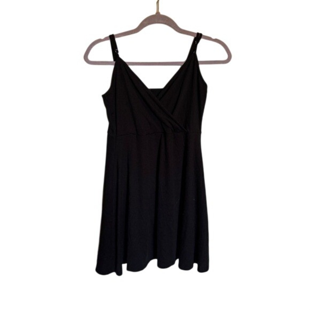 Target Black Ribbed Knit Skater Dress Surplice Wrap‎ Mini Adjustable Straps XL